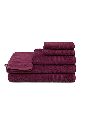 grace - 6 teilig Handtücher Set aus Baumwolle mit Aufhänger - 2 Duschtuch, 1 Handtuch, 2 Gästetuch und 1 Waschhandschuh Brombeer von grace