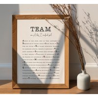 Poster Team A-Z, Definition Team Poster, Personalisiertes Geschenk Chef, Kollegen, Bürogeschenk, Teamgeschenk, Teamgedanke von grafikliebe