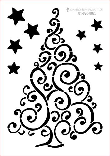 Schablone Weihnachten, Weihnachtsbaum, Sterne, 01-990-0020 Fensterschablone, Dekoschablone, Größe anpassbar von graphits