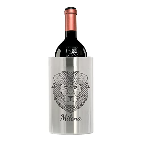 gravur-fabrik.de – gravierter Edelstahl Weinkühler – Zentangle Löwe – Getränkekühler, Flaschenkühler, Sektkühler – Champagnerkühler Doppelwandig – Geschenkidee Weinliebhaber von gravur-fabrik.de