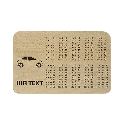 gravur-fabrik.de – personalisierbares 1x1 Frühstücksbrettchen aus Holz – Auto – graviertes Holzbrett zum Frühstücken, Schneiden – Geschenkidee zur Einschulung (23 x 15 x 1 cm) von gravur-fabrik.de