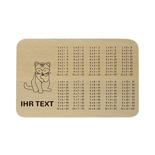 gravur-fabrik.de – personalisierbares 1x1 Frühstücksbrettchen aus Holz – Katze – graviertes Holzbrett zum Frühstücken, Schneiden – Geschenkidee zur Einschulung (23 x 15 x 1 cm) von gravur-fabrik.de