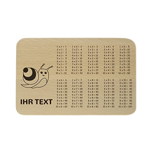 gravur-fabrik.de – personalisierbares 1x1 Frühstücksbrettchen aus Holz – Schnecke – graviertes Holzbrett zum Frühstücken, Schneiden – Geschenkidee zur Einschulung (23 x 15 x 1 cm) von gravur-fabrik.de