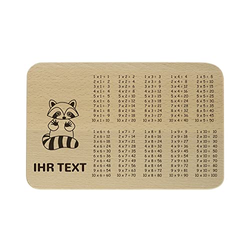 gravur-fabrik.de – personalisierbares 1x1 Frühstücksbrettchen aus Holz – Waschbär – graviertes Holzbrett zum Frühstücken, Schneiden – Geschenkidee zur Einschulung (23 x 15 x 1 cm) von gravur-fabrik.de