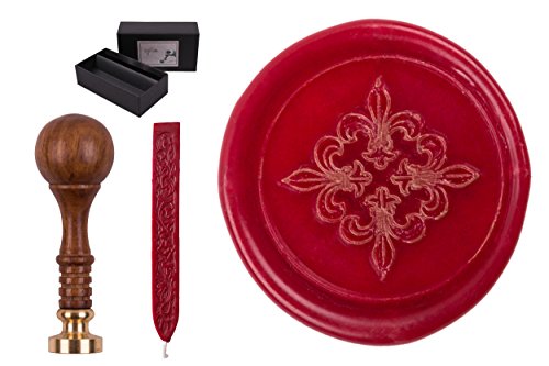 Siegelstempel Set "Sigillum" Gravur 4er Lilie + 1 Stange Siegelwachs im Geschenkkarton von gravurART