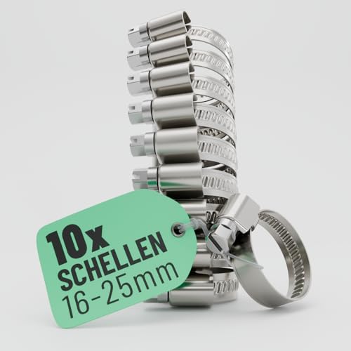 greate 10x Schlauchschellen Edelstahl 16-25 mm - Einstellbare Schlauchschelle mit 9 mm Bandbreite - Rohrschelle rostfrei - Schellen für Pool, Teich, Waschmaschine uvm - Schraubschellen Edelstahl 304 von greate