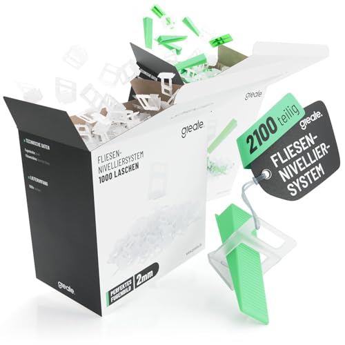 greate 2100-teiliges Fliesen Nivelliersystem 2mm - Fliesenverlegehilfe Set mit 2000 Zuglaschen & 100 Keilen - Fliesen Keile Set - Fliesen Verlegehilfe - Fliesenleger Werkzeug - Nivelierset Fliesen greate 2100-teiliges Fliesen Nivelliersystem 2mm - Fliesenverlegehilfe Set mit 2000 Zuglaschen & 100 Keilen - Fliesen Keile Set - Fliesen Verlegehilfe - Fliesenleger Werkzeug - Nivelierset Fliesen von greate