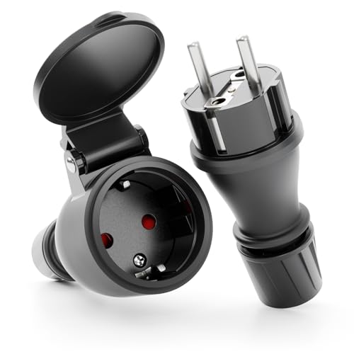 greate 230V Schuko Stecker Kupplung Set - Je 1x Stecker und Kupplung 230V wasserdicht nach IP54 mit Knickschutz & Zugentlastung - 230V, 2-polig, 16A & 3,7kW greate 230V Schuko Stecker Kupplung Set - Je 1x Stecker und Kupplung 230V wasserdicht nach IP54 mit Knickschutz & Zugentlastung - 230V, 2-polig, 16A & 3,7kW von greate