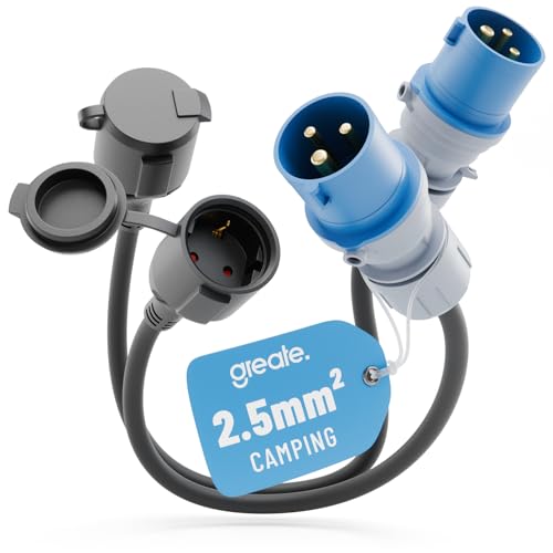 greate 2x 16A CEE Adapter Schuko Kupplung - Adapter CEE Stecker Kupplung 230V mit 50 cm Kabellänge & IP44 Schutz - Adapter Camping auf Schuko, Camping Stecker, Strom für Camping CEE Adapter von greate