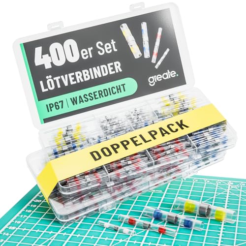 greate 400er Set Lötverbinder mit Schrumpfschlauch - Zugfeste & wasserdichte Lötverbinder Schrumpfverbinder - Kabelverbinder mit Lötzinn - Kabel Lötverbinder Set - Löthülsen - Löt Verbinder von greate