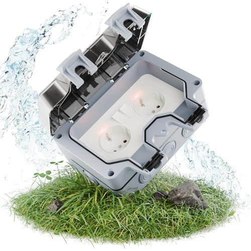 greate abschließbare Außensteckdose wasserdicht Garten mit Schalter - 2fach Aussensteckdose wasserdicht IP66, schaltbare Aussensteckdose, wasserdichte Steckdose, Outdoor Steckdose wasserdicht außen von greate