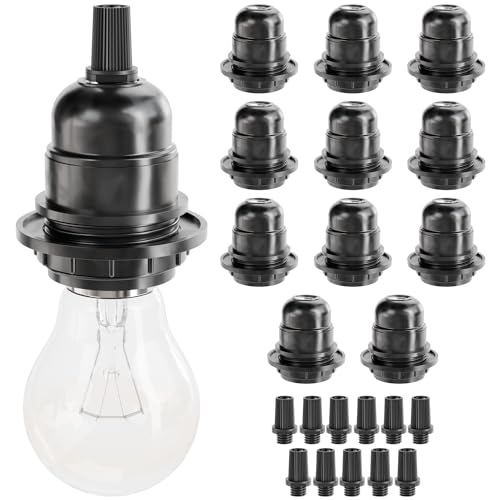 greate 12x E27 Fassung schwarz - Lampenfassung E27 schwarz 250V 60W - Lampensockel E27 aus Kunststoff - Sockel E27 Lampenfassung - E27 Sockel Fassung für Tischlampe, Stehlampe oder Deckenleuchte von greate