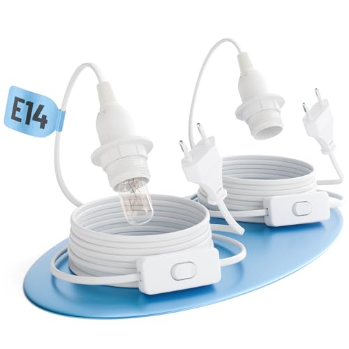 greate 2x Lampenfassung E14 mit Kabel und Schalter weiß 3,5 Meter - E14 Fassung mit Stecker max. 60W 250V - E14 Fassung mit Kabel und Schalter, E14 Lampenfassung mit Kabel für Weihnachtsstern uvm von greate