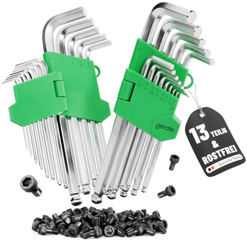 greate 2x Sechskantschlüssel Set mit Kugelkopf 13 teilig - 1,27 bis 10 mm Innensechskantschlüssel aus CRV Stahl mit stabilem Klapphalter - Innensechskant Satz, Hex Key Set, Sechskant Schlüssel von greate