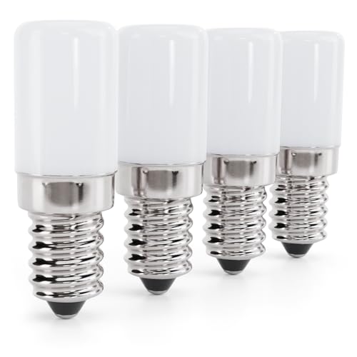 greate. 4x E14 Kühlschranklampe LED 2W - Glühbirne für Nähmaschine, Dunstabzugshaube, Salzsteinlampe, Salzkristalllampe - Kühlschrank Lampe E14 LED Mini mit 135 Lumen, 6000K & 25.000h Leuchtdauer von greate.