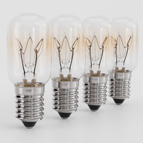 greate. 4x Kühlschranklampe 15W E14 warmweiß - Glühbirne für Nähmaschine, Dunstabzugshaube, Salzsteinlampe, Gefriertruhe - Kühlschrank Lampe mit T22 Kapsel, 90 Lumen & 2700K - Kühlschrank Birne von greate.