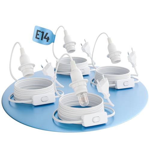 greate 4x Lampenfassung E14 mit Kabel und Schalter weiß 3,5 Meter - E14 Fassung mit Stecker max. 60W 250V - E14 Fassung mit Kabel und Schalter, E14 Lampenfassung mit Kabel für Weihnachtsstern uvm von greate