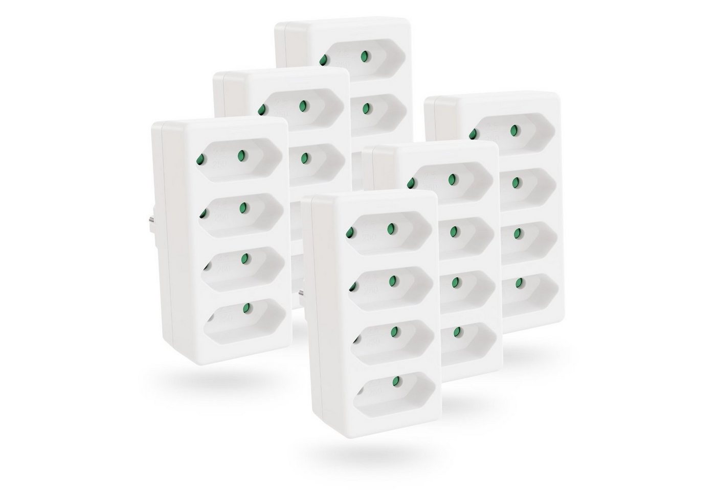 greate. 6x Steckdosenadapter 4fach ohne Kabel bis max. 2300W - 4fach Steckdose Mehrfachsteckdose 4-fach (Erhöhter Berührungsschutz) von greate.