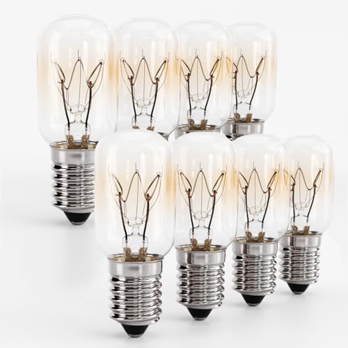 greate. 8x Kühlschranklampe 15W E14 warmweiß - Glühbirne für Nähmaschine, Dunstabzugshaube, Salzsteinlampe, Gefriertruhe - Kühlschrank Lampe mit T22 Kapsel, 90 Lumen & 2700K - Kühlschrank Birne von greate