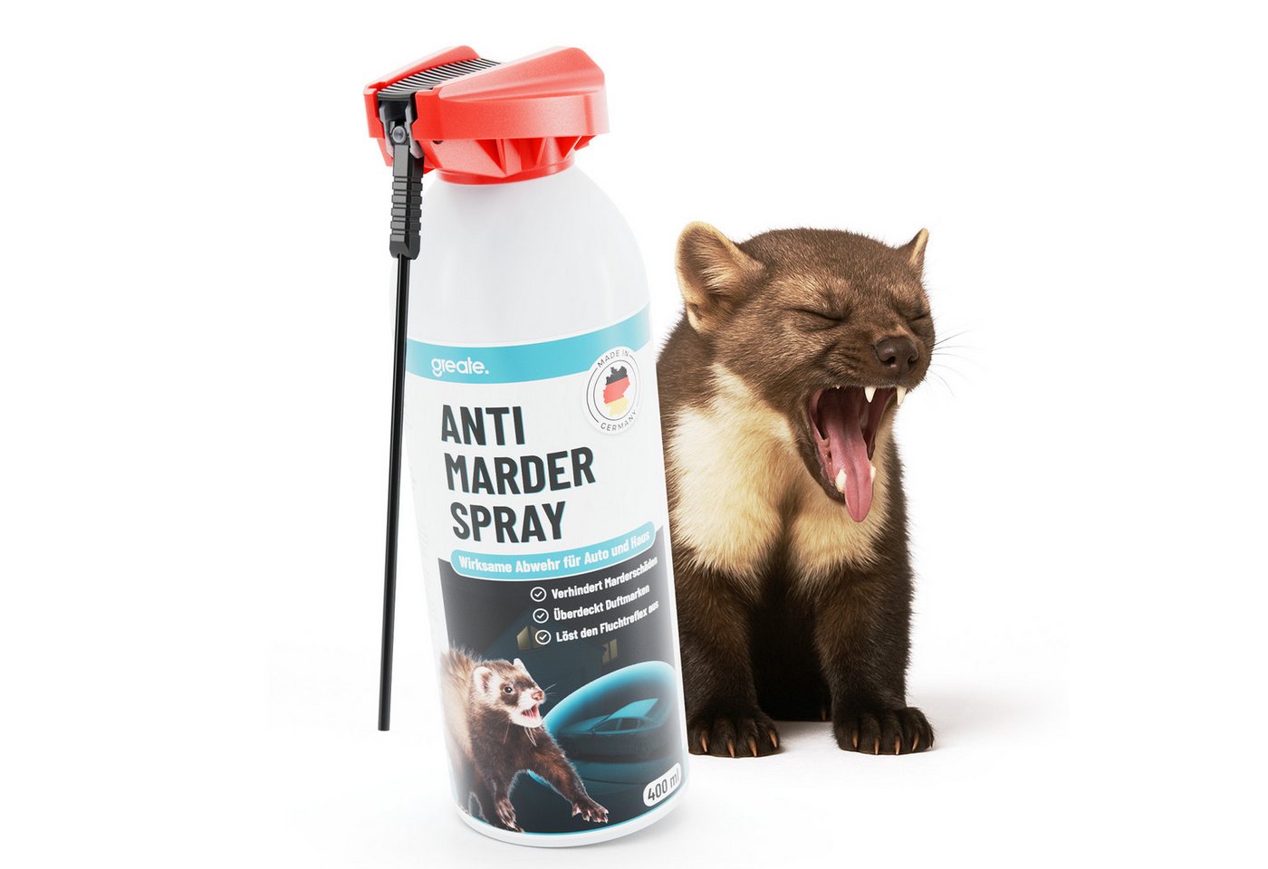 greate. Marderspray Marderspray Auto Motorraum 400 ml - Mader Abwehr, Marderschutz Spray, 400 ml, 1-St. greate. Marderspray Marderspray Auto Motorraum 400 ml - Mader Abwehr, Marderschutz Spray, 400 ml, 1-St. von greate.