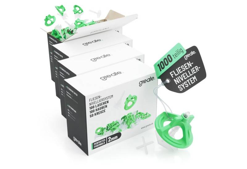 greate. Nivelliersystem 1000-teiliges Fliesen Nivelliersystem 2mm - Fliesenverlegehilfe Set (1000-St) von greate.