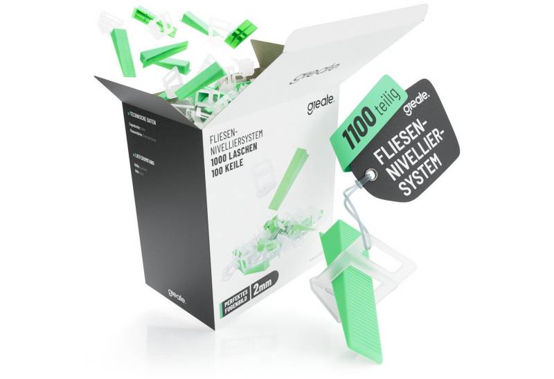 greate. Nivelliersystem 1100-teiliges Fliesen Nivelliersystem 2mm - Fliesen Keile Set (1100-St) von greate.