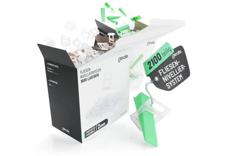 greate. Nivelliersystem 2100-teiliges Fliesen Nivelliersystem 2mm - Fliesenverlegehilfe Set (2100-St) von greate.