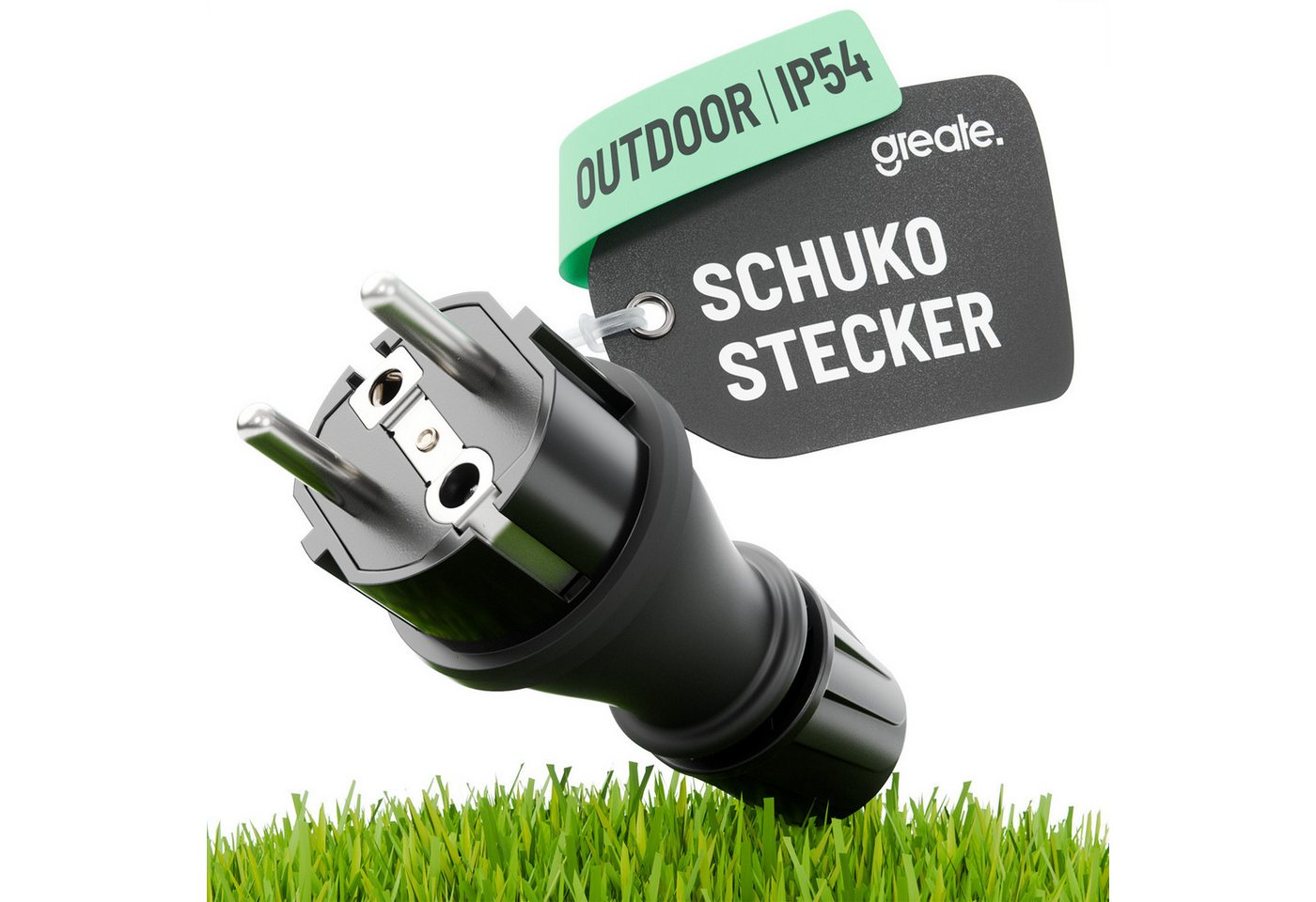 greate. Schuko-Stecker 230V Schuko Stecker wasserdicht nach IP54 Schukostecker Außenbereich, (1-St) von greate.