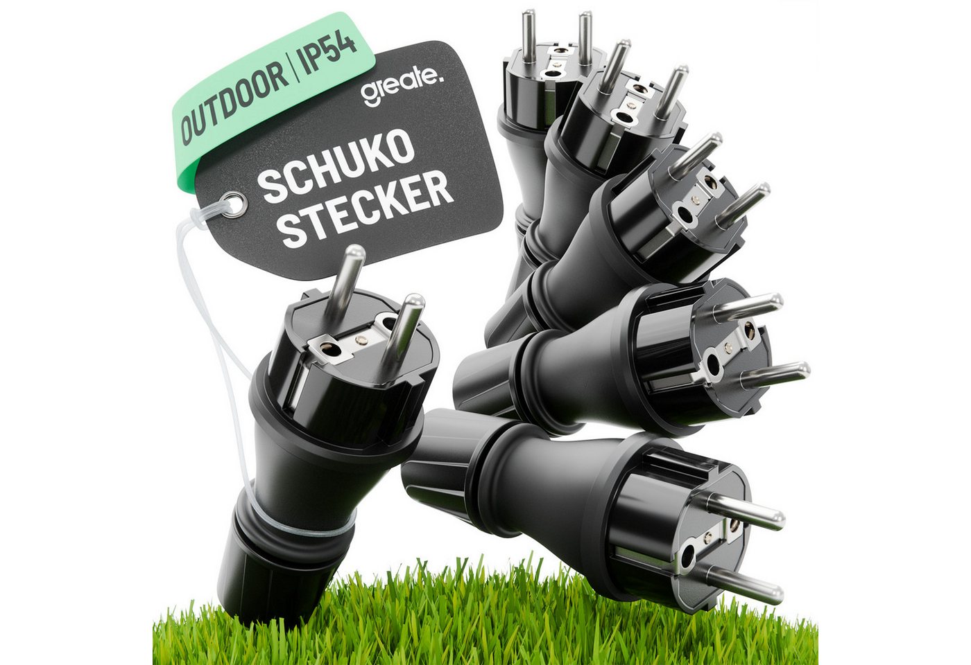 greate. Schuko-Stecker 6x 230V Schuko Stecker wasserdicht IP54 Schukostecker Außenbereich, (6-St) von greate.