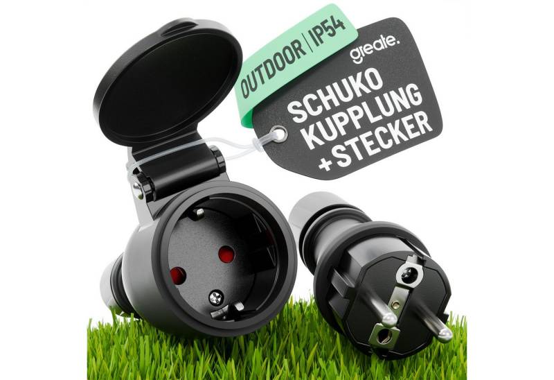 greate. Steckdose 230V Schuko Stecker Kupplung Set wasserdicht nach IP54, 2-St. von greate.