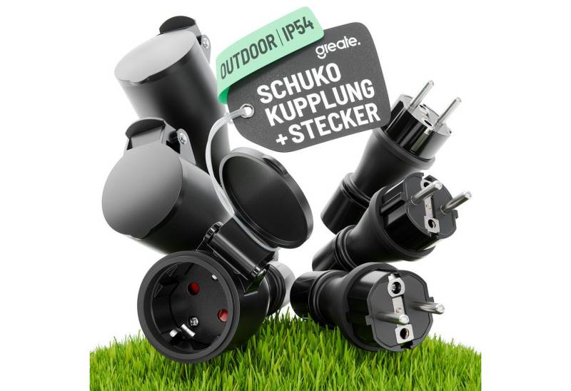 greate. Steckdose 3x 230V Schuko Stecker Kupplung Set wasserdicht nach IP54, 6-St. von greate.