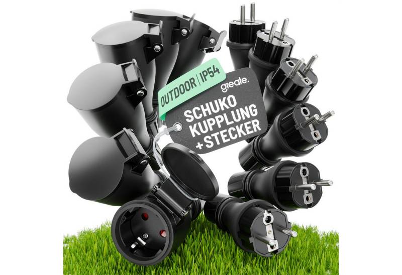 greate. Steckdose 6x 230V Schuko Stecker Kupplung Set wasserdicht nach IP54, 12-St. von greate.