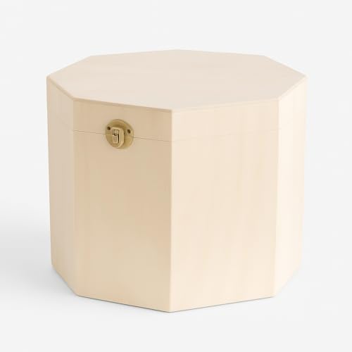 greca Mittelgroße achteckige Box aus rohem Pappelholz zum Bemalen. Maße (B/T/H): 24 x 24 x 18,5 cm. von Greca