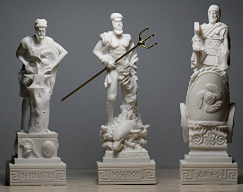 3 griechische Götter, Poseidon-, Ares-, Hephaestus-Statuen-, Skulptur-, Figuren-Set von greekartshop