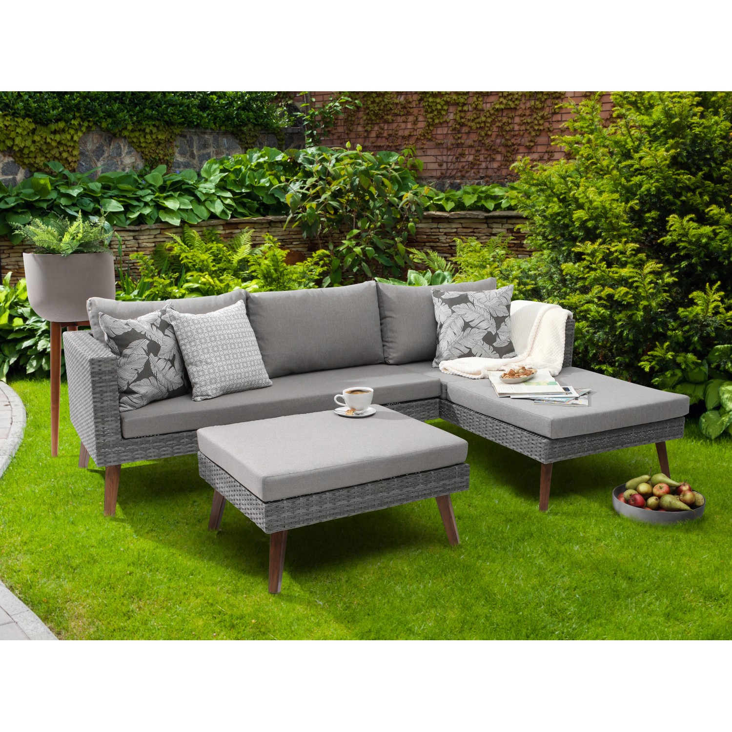 Greemotion Gartenmöbel Lounge-Set Gomera Polyrattan 3-teilig Grau von greemotion