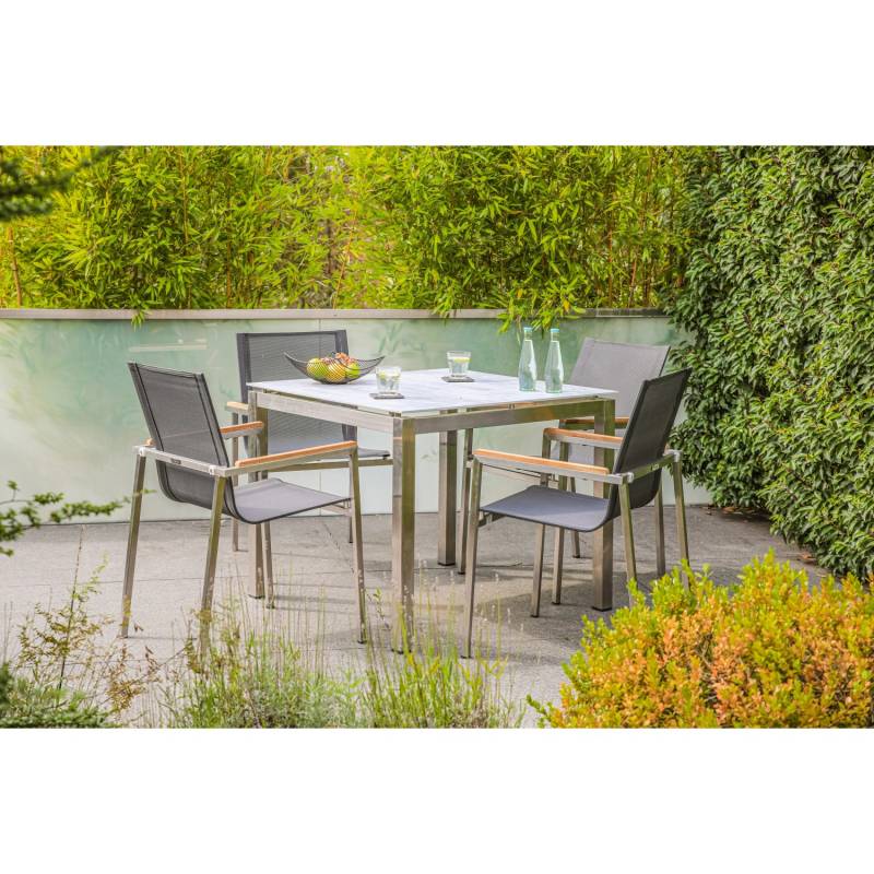 Greemotion Gartenmöbel-Set Sydney 3 Edelstahl Silber-Dunkelgrau 5-tlg. von greemotion
