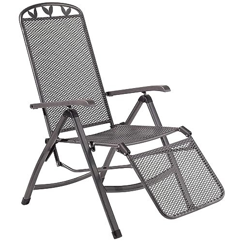 greemotion Relaxsessel Toulouse eisengrau, Stuhl mit 5-fach Verstellung und Fußteil, Gartenstuhl aus schmutzunempfindlichem Streckmetall, witterungsbeständig und pflegeleicht von Greemotion