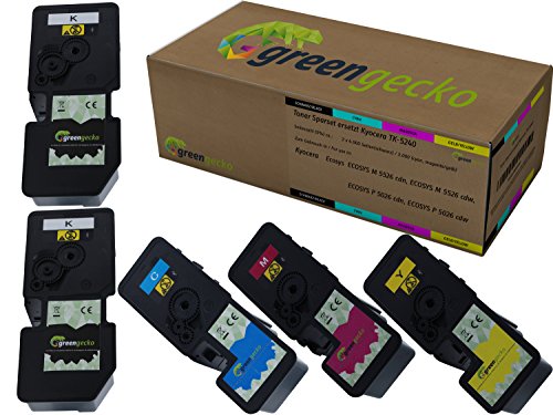 5 Toner ersetzen Kyocera TK-5240 Druckerpatrone I Für Kyocera ECOSYS M 5526 CDN, M 5526 cdw, P 5026 CDN, P 5026 cdw I Druckerpatronen Schwarz(2), Cyan, Magenta, Gelb 5 Stück von green gecko