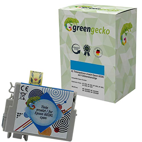 XL Tintenpatrone Cyan ersetzt Epson 603XL geeignet für Epson XP-2100, XP-2105, XP-3100, XP-3105, XP-4100, XP-4105, WF-2810DWF, WF-2830DWF, WF-2835DWF, WF-2850DWF I Druckerpatrone Cyan I blau von green gecko