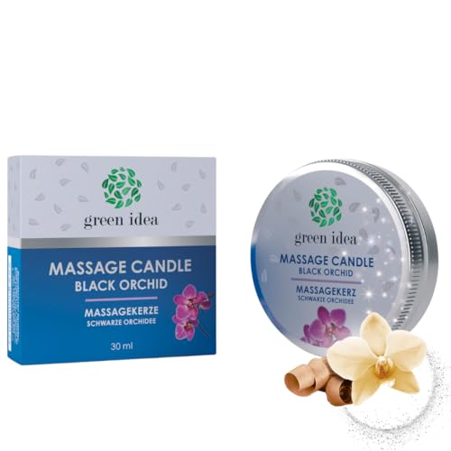 Green idea - Massagekerze mit Sheabutter, Bienenwachs und echten ätherischen Ölen - 4 Düfte - Romantische Massagekerze NATUR - 30 ml (Schwarze Orchidee) von green idea