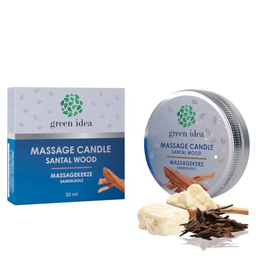 Green idea - Massagekerze mit Sheabutter, Bienenwachs und echten ätherischen Ölen - Santal-Holzduft - Romantische Massagekerze NATUR 30 ml von green idea