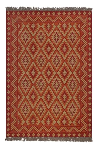 green looop Indischer Kelim Teppich Handgewebte Raffinesse für das Wohnzimmer oder Schlafzimmer - Clare (240 x 340 cm, rost rot) von green looop
