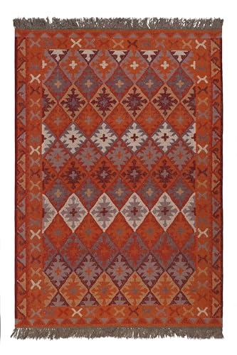 green looop Kelim Teppich aus Wolle Handgewebte Eleganz und Wärme ideal für Wohn- und Schlafbereiche – Pierre (140 x 200 cm, rost rot) von green looop