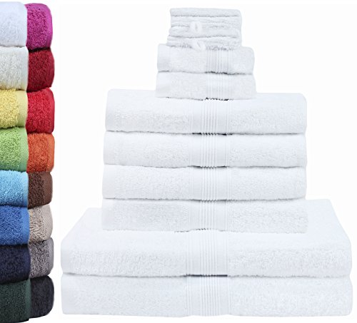 GREEN MARK Textilien 10 TLG. FROTTIER Handtuch-Set mit verschiedenen Größen 4X Handtücher, 2X Duschtücher, 2X Gästetücher, 2X Waschhandschuhe | Farbe: Weiß | Premium Qualität von GREEN MARK Textilien