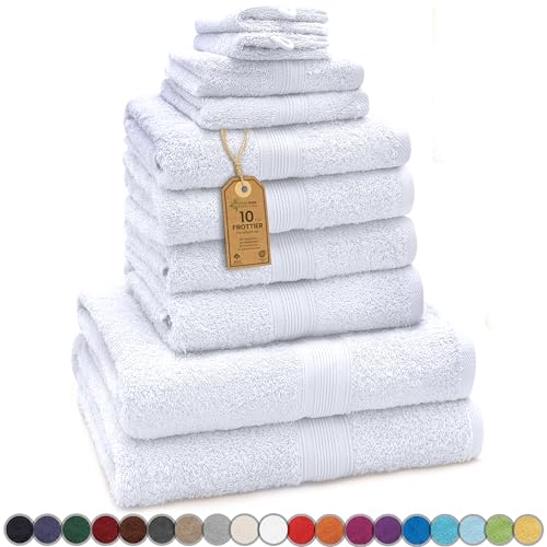 GREEN MARK Textilien 10 TLG. FROTTIER Handtuch-Set mit verschiedenen Größen 4X Handtücher, 2X Duschtücher, 2X Gästetücher, 2X Waschhandschuhe | Farbe: Weiß | Premium Qualität von GREEN MARK Textilien