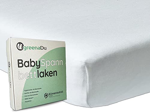 greenaDu Spannbettlaken 60x120 Baby Bettlaken 120x60 Bettlaken Kinderbett 60x120 Spannbetttuch 60x120 Baby Leintuch 60x120 | 100% Tencel | die hochwertige vegane Alternative zu Seide (weiß 60x120) von greenaDu