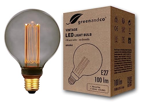 greenandco® Vintage Design LED Lampe zur Stimmungsbeleuchtung E27 G95 Edison Glühbirne 4W 100lm 1800K smoke extra warmweiß 320° 230V flimmerfrei, nicht dimmbar, 2 Jahre Garantie von greenandco