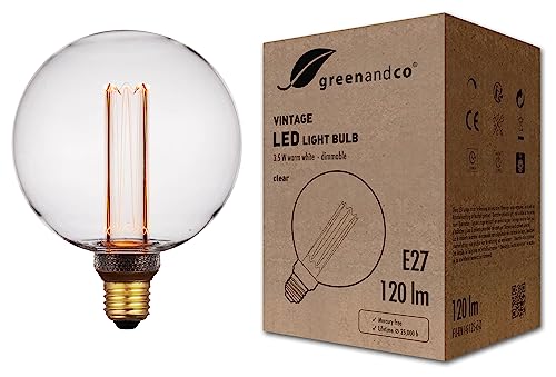 greenandco® dimmbare Vintage Design LED Lampe E27 G125 3,5W 120lm 1800K klar extra warmweiß 320° 230V flimmerfrei Edison Glühbirne zur Stimmungsbeleuchtung, 2 Jahre Garantie von greenandco