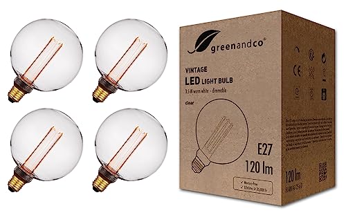 greenandco 4x dimmbare Vintage Design LED Birne zur Stimmungsbeleuchtung | E27 G125 | klar | 3,5W 120lm | 1800K extra warmweiß | 320° | 230V | flimmerfrei | Edison Glühbirne greenandco 4x dimmbare Vintage Design LED Birne zur Stimmungsbeleuchtung | E27 G125 | klar | 3,5W 120lm | 1800K extra warmweiß | 320° | 230V | flimmerfrei | Edison Glühbirne von greenandco
