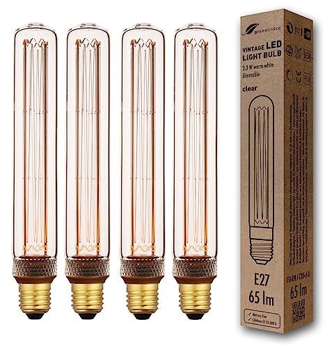 greenandco 4x dimmbare Vintage Design LED Lampe E27 T30 2,3W 65lm 1800K klar extra warmweiß 320° 230V flimmerfrei Edison Glühbirne zur Stimmungsbeleuchtung, 2 Jahre Garantie von greenandco